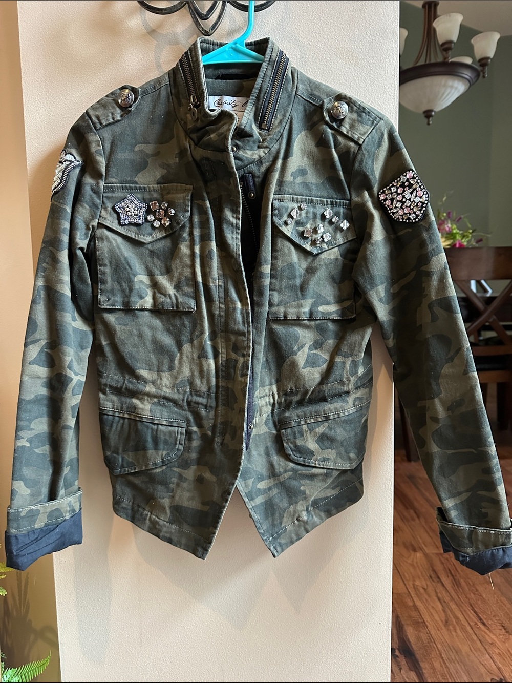 Celebrity Pink women’s Camouflage Embellished Utility Jacket - Olive Green